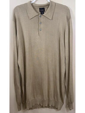 Jos A Bank Mens Silk Long Sleeve Polo Sweater Beige Size XXL Office Career Golf